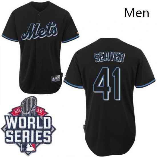 Mens Majestic New York Mets 41 Tom Seaver Replica Black Fashion 2015 World Series MLB Jersey